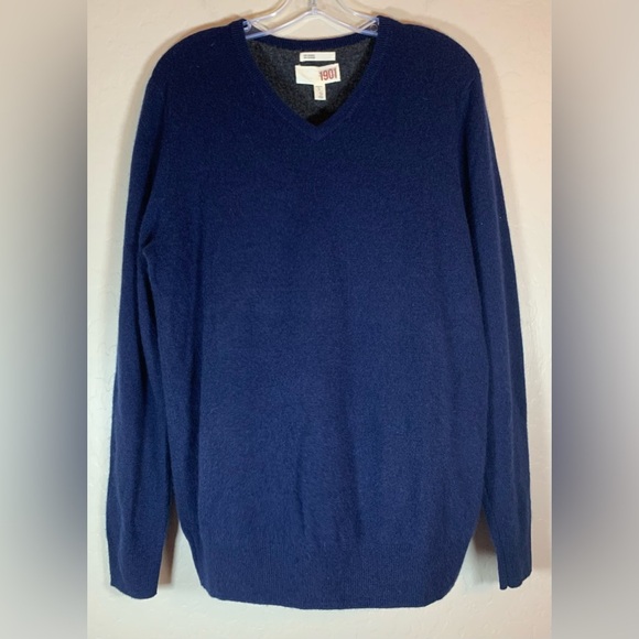 1901 Other - 1901 100% Cashmere Luxury V Neck Classic Preppy Sweater Blue Sz L 0680